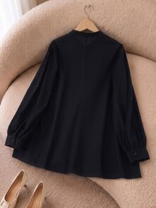 Rusticease Plus Size Women's Floral Embroidered Pattern Casual Daily Wear Blouse Fall - Black - View 3