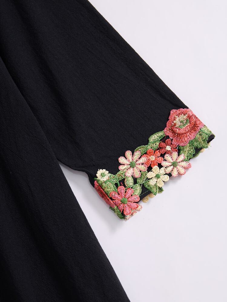 Rusticease 大尺碼度假休閒優雅波希米亞哥德風刺繡貼花洋裝，秋季辦公正式黑色早午餐穿搭 - 白色 - 查看 6