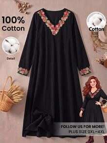 Rusticease Gaun Ukuran Plus untuk Liburan, Kasual, Elegan, Gaya Boho Goth, Bordir dan Aplikasi, Gaun Hitam untuk Kantor Formal Musim Gugur, Cocok untuk Makan Siang Musim Gugur - Putih - View 2