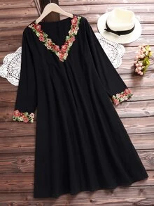 Rusticease Gaun Ukuran Plus untuk Liburan, Kasual, Elegan, Gaya Boho Goth, Bordir dan Aplikasi, Gaun Hitam untuk Kantor Formal Musim Gugur, Cocok untuk Makan Siang Musim Gugur - Putih - View 3