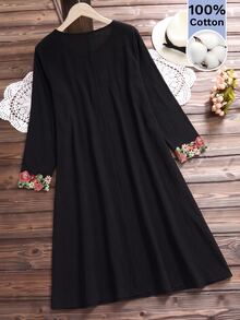 Rusticease Gaun Ukuran Plus untuk Liburan, Kasual, Elegan, Gaya Boho Goth, Bordir dan Aplikasi, Gaun Hitam untuk Kantor Formal Musim Gugur, Cocok untuk Makan Siang Musim Gugur - Putih - View 5
