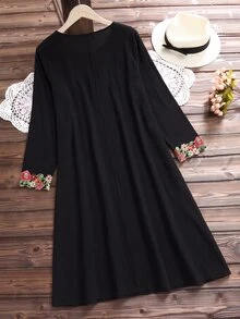 Rusticease Gaun Ukuran Plus untuk Liburan, Kasual, Elegan, Gaya Boho Goth, Bordir dan Aplikasi, Gaun Hitam untuk Kantor Formal Musim Gugur, Cocok untuk Makan Siang Musim Gugur - Putih - View 4