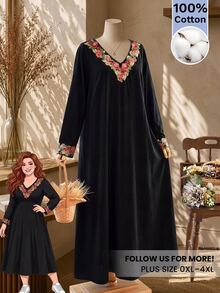 Rusticease Gaun Ukuran Plus untuk Liburan, Kasual, Elegan, Gaya Boho Goth, Bordir dan Aplikasi, Gaun Hitam untuk Kantor Formal Musim Gugur, Cocok untuk Makan Siang Musim Gugur - Putih - View 1
