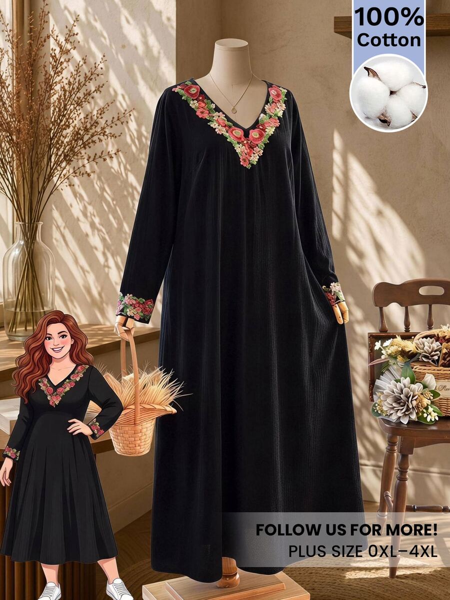 Rusticease Gaun Ukuran Plus untuk Liburan, Kasual, Elegan, Gaya Boho Goth, Bordir dan Aplikasi, Gaun Hitam untuk Kantor Formal Musim Gugur, Cocok untuk Makan Siang Musim Gugur - Putih - View 1