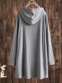 Rusticease Plus Size Women Solid Color Drawstring Hooded Casual Soft Form Traditional Daily Vacation Formal T-Shirt Kelly Green Autumn Fall Formal Beach Vacation - Grey - View 2