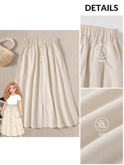 Rusticease Plus Size Women Solid Color Button Design Pocket Casual Smart Casual Skirt Formal Vacation Vacation Beige Autumn Vacation Vacation Fall