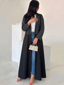 Yasmyna 女款黑色編織條紋長袖優雅保守阿拉伯式長袍 - 黑色 - 查看 6