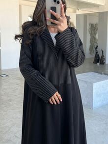 Yasmyna 女款黑色編織條紋長袖優雅保守阿拉伯式長袍 - 黑色 - 查看 9