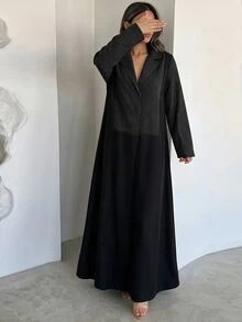 Yasmyna 女款黑色編織條紋長袖優雅保守阿拉伯式長袍 - 黑色 - 查看 2