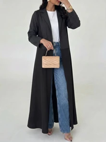 Yasmyna 女款黑色編織條紋長袖優雅保守阿拉伯式長袍 - 黑色 - 查看 5