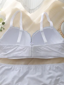 DelicateAllure 2pcs 3/4 Cup + Panty Embroidered Floral Fresh Elegant Minimalist Underwire Push-Up Padded Bra Set Plus Size - Baby Blue - View 7