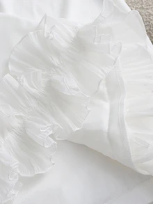 SHEIN Franclia 優雅時尚婚禮休閒洋裝 掛脖V領下擺蕾絲拼接洋裝 優雅洋裝 約會洋裝 正式洋裝 婚紗洋裝 荷葉邊洋裝 優雅派對洋裝 白色洋裝 - 白色 - 查看 5