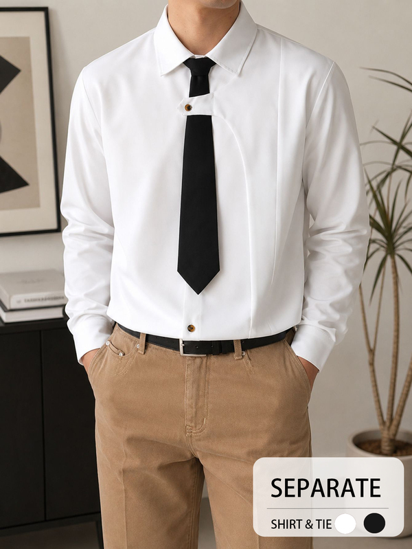 Teen Boys Deconstructed Design Long Sleeve Shirt With Collar, Casual Daily Top For School Wear, Back To School
