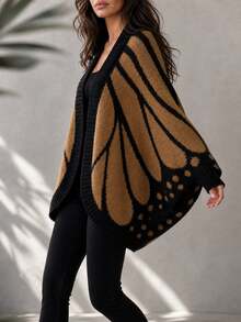 SHEIN Cardigan casual versátil de bloques de color para uso diario de mujer - Marrón - Ver 5