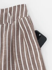 Écloséra Tall Women's Vintage Casual Brown Stripe Pleated Loose Suit Pants For Daily Commute And Vacation Office Work Summer - Brown - View 4