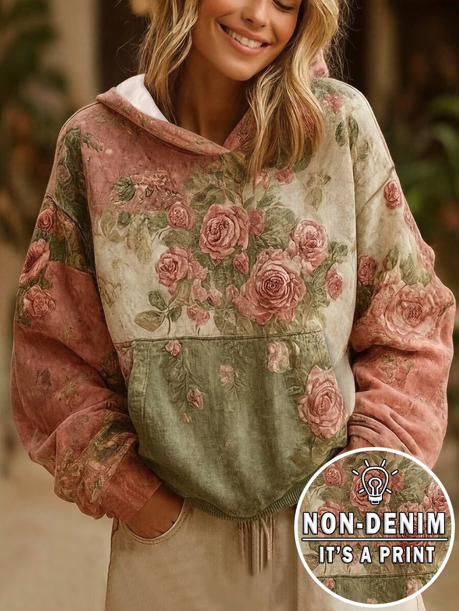 Selamara Women's Floral Print Long Sleeve Loose Casual Sweatshirt - Multicolor - View 1
