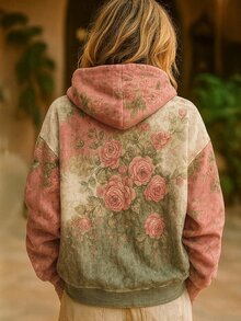 Selamara Women's Floral Print Long Sleeve Loose Casual Sweatshirt - Multicolor - View 2