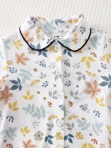 SHEIN Baby Girl Floral Print Collared Button-Up Long Sleeve Top & Casual Versatile Printed Pants, Suitable For Autumn/Winter - Multicolor - View 5