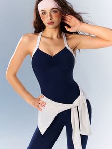 VARSIVA Jumpsuit Olahraga Wanita Model Halter Neck dengan Motif Blok Warna untuk Pakaian Sehari-hari - MultiWarna - View 6