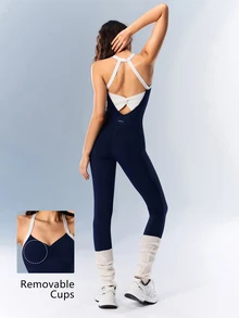 VARSIVA Jumpsuit Olahraga Wanita Model Halter Neck dengan Motif Blok Warna untuk Pakaian Sehari-hari - MultiWarna - View 2