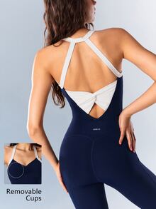 VARSIVA Jumpsuit Olahraga Wanita Model Halter Neck dengan Motif Blok Warna untuk Pakaian Sehari-hari - MultiWarna - View 1