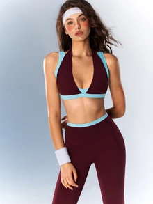 VARSIVA Women's Colorblock Halter Top And Leggings Casual Daily Sports Set - Multicolor - View 4