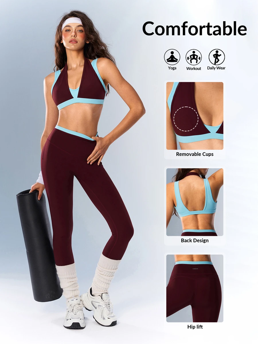 VARSIVA Women's Colorblock Halter Top And Leggings Casual Daily Sports Set - Multicolor - View 1