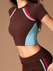 VARSIVA Women's Casual Striped Colorblock Cropped Sports T-Shirt - Multicolor - View 5