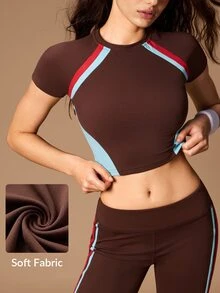 VARSIVA Women's Casual Striped Colorblock Cropped Sports T-Shirt - Multicolor - View 3