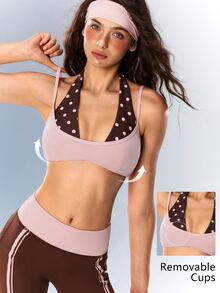 VARSIVA Women's Colorblock Polka Dot Print Sports Bra - Multicolor - View 1