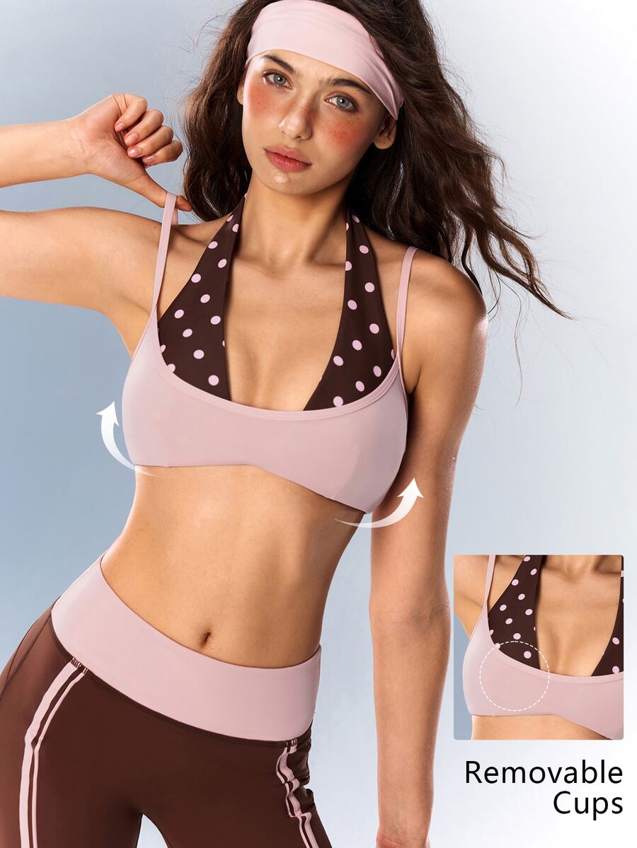 VARSIVA Women's Colorblock Polka Dot Print Sports Bra - Multicolor - View 1