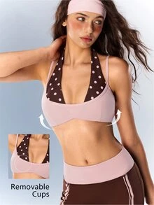 VARSIVA Women's Colorblock Polka Dot Print Sports Bra - Multicolor - View 10