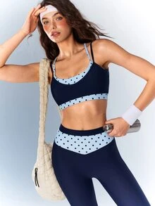 VARSIVA Women's Polka Dot Patchwork Bra & Leggings Sports Set - Multicolor - View 7