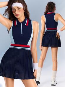 VARSIVA Women's Colorblock Pleated Sporty Dress - Multicolor - View 12