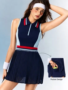 VARSIVA Women's Colorblock Pleated Sporty Dress - Multicolor - View 3