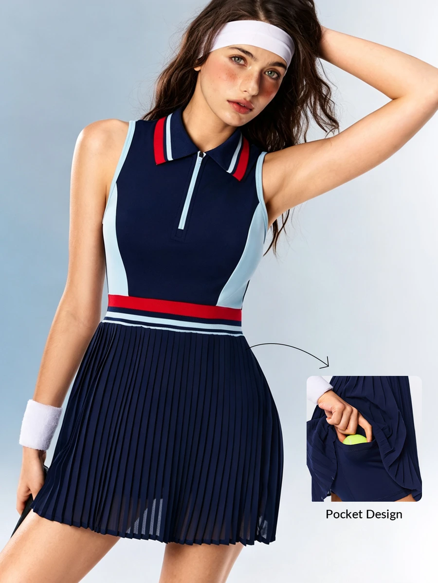VARSIVA Women's Colorblock Pleated Sporty Dress