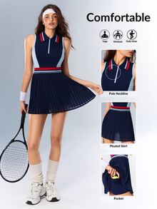 VARSIVA Women's Colorblock Pleated Sporty Dress - Multicolor - View 2
