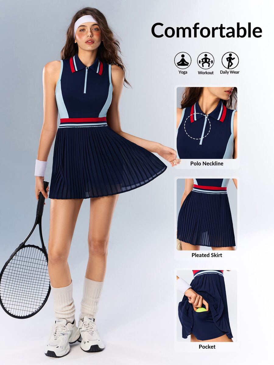 VARSIVA Women's Colorblock Pleated Sporty Dress