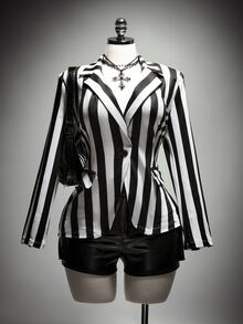 SHEIN ICON Plus Size Women's Striped Colorblock Casual Commuter Blazer - Multicolor - View 2