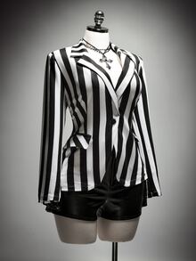 SHEIN ICON Plus Size Women's Striped Colorblock Casual Commuter Blazer - Multicolor - View 8