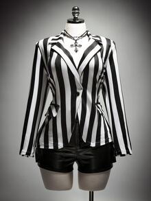 SHEIN ICON Plus Size Women's Striped Colorblock Casual Commuter Blazer - Multicolor - View 3
