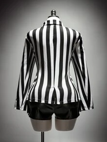 SHEIN ICON Plus Size Women's Striped Colorblock Casual Commuter Blazer - Multicolor - View 9