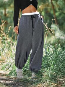Voyena Women's Plus Size Drawstring Waist Casual Versatile Daily Wear Sports Leggings - Dark Grey - View 3