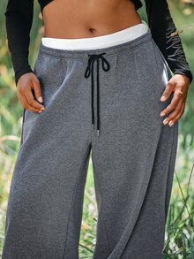 Voyena Women's Plus Size Drawstring Waist Casual Versatile Daily Wear Sports Leggings - Dark Grey - View 5