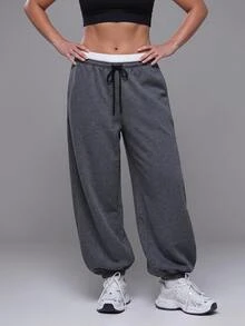 Voyena Women's Plus Size Drawstring Waist Casual Versatile Daily Wear Sports Leggings - Dark Grey - View 2