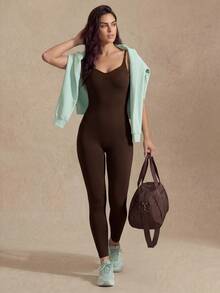 Slayform Slayform Minimalist Fashion Summer Jumpsuit Workout Pants - Brown - View 4
