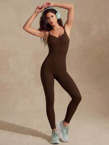 Slayform Slayform Minimalist Fashion Summer Jumpsuit Workout Pants - Brown - View 8