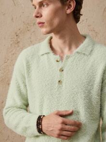 Manfinity CasualKnits 男士休閒純色毛衣，秋冬百搭 - 青碧色 - 查看 1