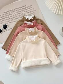 SHEIN Baby Girl High Neck Ruffle Fleece Composite Thick Long Sleeve Base Layer, 4pcs -Piece Set, Suitable For Winter - Multicolor - View 1