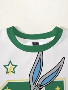 LOONEY TUNES X SHEIN 女款卡通圖案印花條紋長袖運動衫 - 白色 - 查看 4